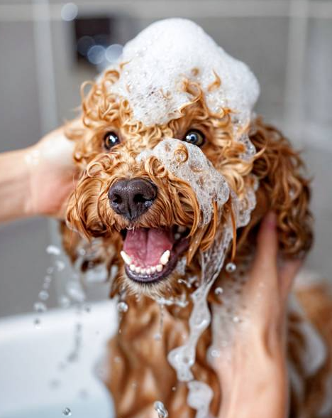 dog getting bath 3
